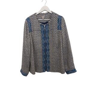 Chico's Women's Plaid Blue Metallic Tweed Frayed Edge Blazer 16